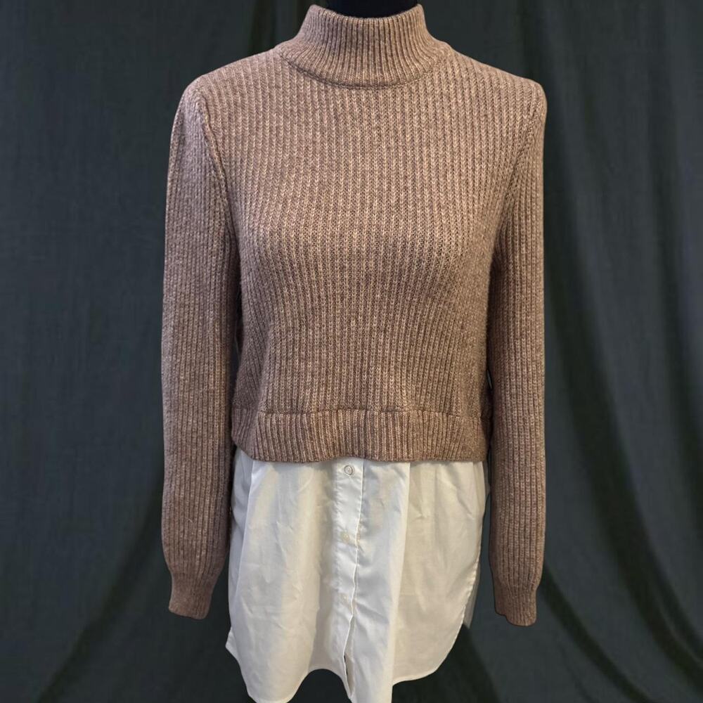Halston brown turtleneck sweater size